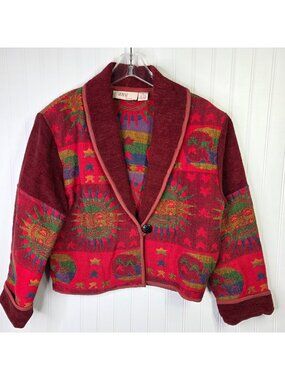 Anu by Natural Tapestry Jacket Women M Red Boho Sun Moon Artsy Celestial 90s
